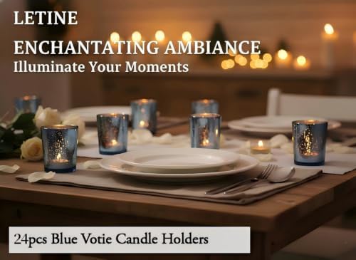 LETINE 24pcs Blue Votive Candle Holders – Glass Tea Light Candles Holder, Standard Votive Size for Regular Votive Candles – Bulk Candle Holder for Summer Weddings, Waterfront Venues, Home Decor - Image 4