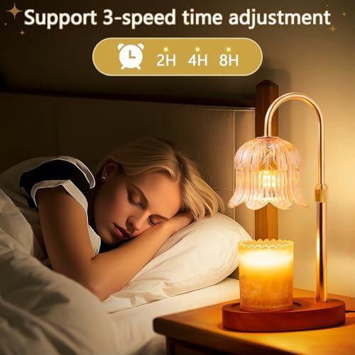 CRMILL Candle Warmer Lamp Electric Timer - Vintage Heater Candles Warming Height Adjustable Dimmable Warmers Flower Lamps No Flame Heat Warm Melt Wax Jar Modern Home - Image 4