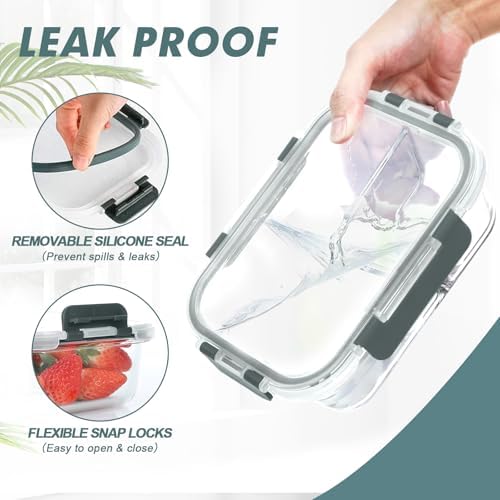 KOMUEE Glass Meal Prep Containers 3 Compartments, 5 Pack 36 oz - Image 7