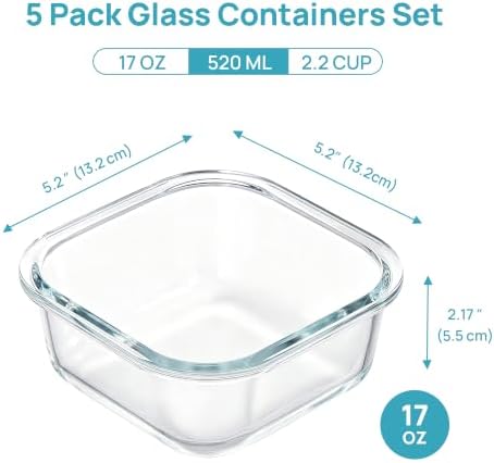 Vtopmart 5 Pack Glass Food Storage Containers with Bamboo Lids, 17.5oz - Image 2