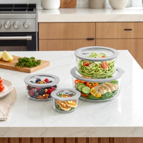 Glass Food Containers with Glass Lid, Microwave Safe Food Storage Container, Large 4 Pack Round Shape, Food Containers with Lids, Meal Prep containers with Leak Proof Lid. - Image 6