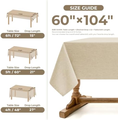 Decorelia Faux Linen Farmhouse Table Cloth 60"x104" for 6 ft Rectangle Table, Beige Waterproof Outdoor Washable Cloth Tablecloth for Rectangular Dining Room Kitchen Outdoor Party Restaurant Decor - Image 5