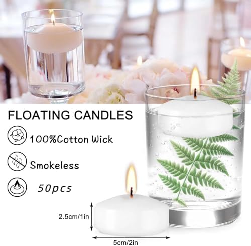 YOROXRG 50 Pack of 2-Inch White Floating Candles - Ideal for Weddings, Home Décor, Spa Baths, and Romantic Settings - Image 7