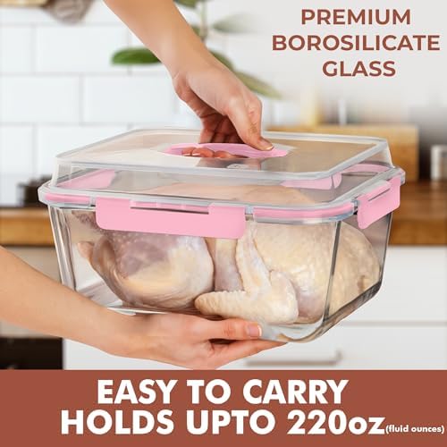 Razab 6500ml / 220 Oz / 28 Cups Extra Large Glass Food Storage Containers with Lids - Leakproof Glass Meal Prep Containers with Locking Lids for Roasting & Storing Leftover - Microwave & Oven Safe - Image 3