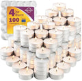 MontoPack Unscented Tea Light Candles 100 Pack | 4 hours, White, Smokeless, Dripless Small Votive Paraffin Tealights | Long-Lasting for Home, Shabbat, Weddings, Events, Emergencies | Mini Candles Bulk by MontoPack