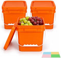 METAPACK 3 Pack 1 Gallon Food Storage Buckets with Lids, Square Food Grade Plastic Pantry Containers with Handles and Labels, Dry Food Bins for Flour, Rice, Cereal, Sugar and Snacks, Orange by METAPACK