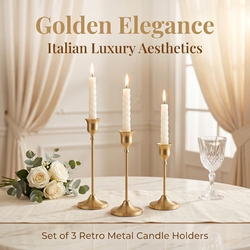 24 Pcs Gold Candlestick Holders, Vintage Metal Candle Holders Taper Candle Stands, Tall Golden Brass Tapered Candle Holder for Wedding Tables Centerpieces Decor - Image 6