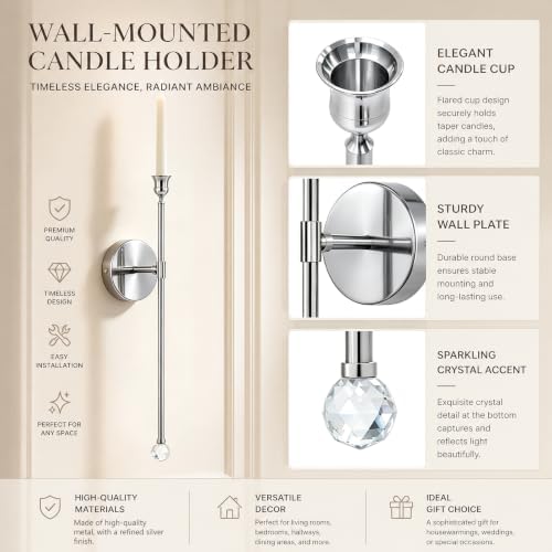 20" Wall Mounted Candle Sconce, 2 Packs, Silver - Image 3