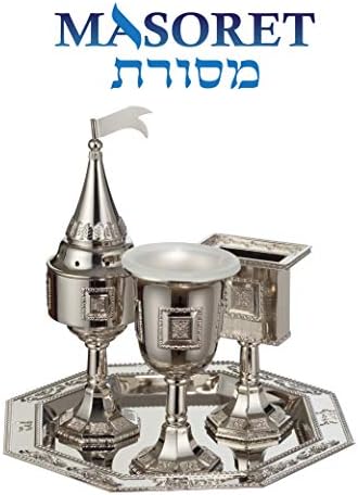 Nickel Havdalah Set 4 Parts, Kiddush Cup, Havdalah Candle Holder, Besamim Spices Holder and Plate - Image 3