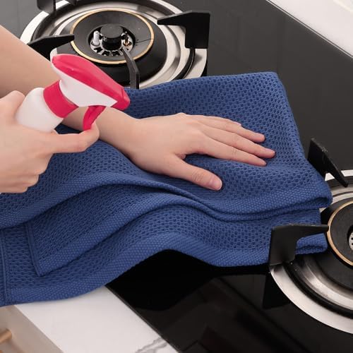 Homaxy 100% Cotton Oversized Waffle Weave Kitchen Towels 8-Pack, Navy Blue - Image 5