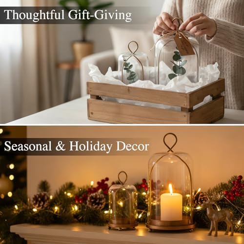 Hurricane Glass Candle Holders, Modern Farmhouse Coffee Table Decorations, Candle Holders for Pillar Candles Set of 2, Decorative Candle Lanterns, Antique Large Candle Holder for Gifts - Image 5