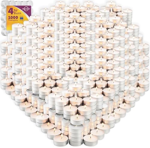 MontoPack Unscented Tea Light Candles Bulk 1000 Pack | 4 Hours, White,Smokeless,Dripless Small Votive Paraffin Tealights | Long-Lasting for Home, Shabbat, Weddings, Events, Emergencies | Mini Candles by MontoPack
