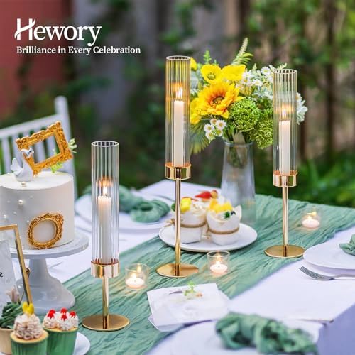 Hewory Gold Hurricane Candle Holders: 12 PCS Tall Taper Candlestick Candle Holders Bulk for Candlesticks Candle Sticks Holder Decor for Table Centerpiece Wedding Party Christmas Decorations - Image 5