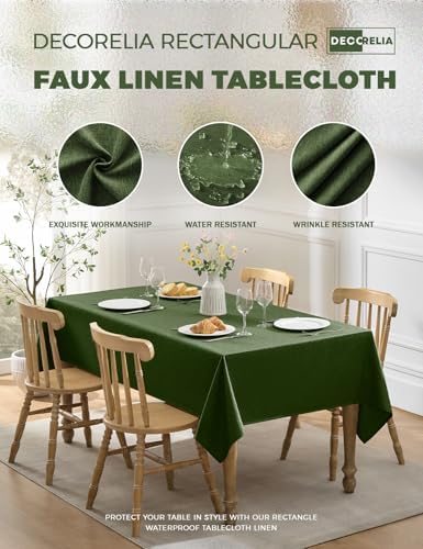 Decorelia Waterproof Table Cloth for 10ft Rectangle Table, Outdoor Spillproof Wrinkle Free Tablecloth for Banquet, Christmas, Thanksgiving,Easter (Oblong, 60 x 144 Inch (12-14 Seats), Dark Green) - Image 2