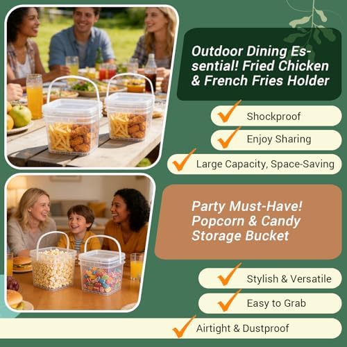 Food Storage Buckets with Lids - 4 Set Square Clear Plastic Containers, Airtight Pressure Seal & Handle for Kitchen Freezer Prep (Clear, 34 oz) - Image 2