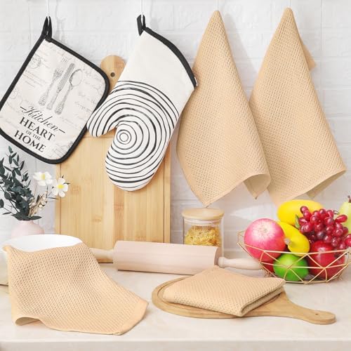 Homaxy 100% Cotton Waffle Weave Kitchen Dish Cloths 12-Pack, Apricot - Image 6