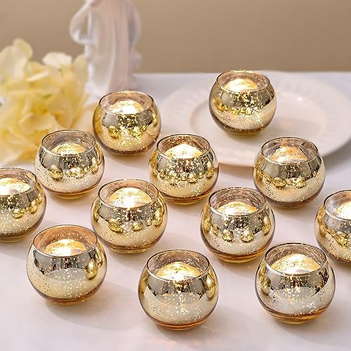 LETINE Gold Mercury Glass Votive Candle Holders - Set of 36 | Elegant Gold Tealight Candle Holders for Table Centerpieces, Weddings, Rehearsal Dinners, Halloween & Thanksgiving Decorations Indoor by LETINE