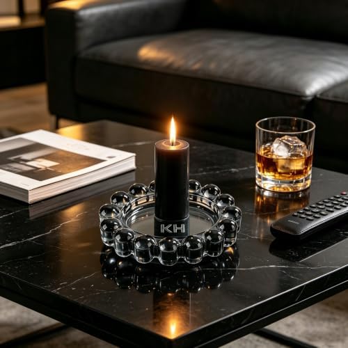 khtumeware Large Black Bubble Glass Candle Dish – Modern Clear Glass Candle Holder for Tealights & Diffusers, Decorative Tray for Home & Tabletop Decor（1 Pack） - Image 4