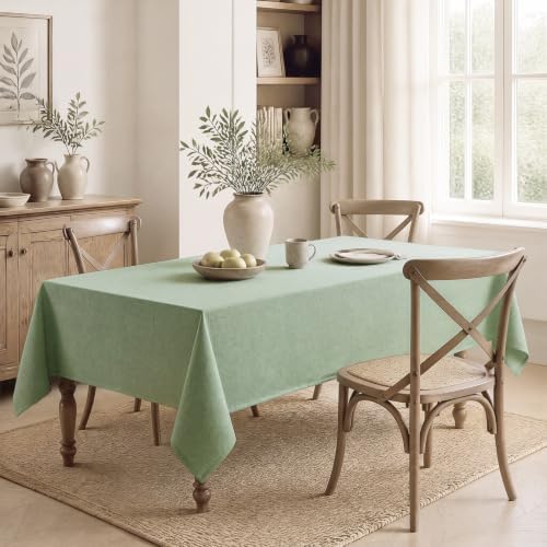 Veblandy 2 Pack Rectangle Tablecloth, 52x70 inch, Water Resistant Wrinkle Free Linen Textured Table Cloth Washable, Decorative Fabric Table Cover for Dining, Party and Camping, Sage Green - Image 7