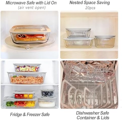 Glass Food Containers with Glass Lid, Microwave Safe Food Storage Container Set, 2 Pack of 48oz, Large Size Meal Prep Storage Set with Airtight Leak Proof Lid. - Image 4