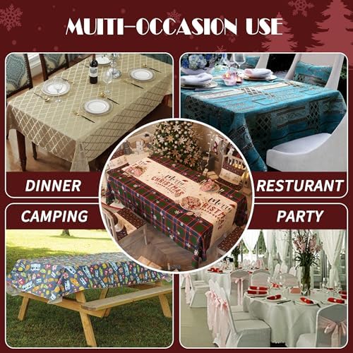 Christmas Rectangle Table Cloth,100% Waterproof Tablecloth,Christmas Decorations for Home, Vinyl Tablecloth Plastic Table Cover for Party，Picnic,Dining,Outdoor 54" x 102",Crimson Checked - Image 6