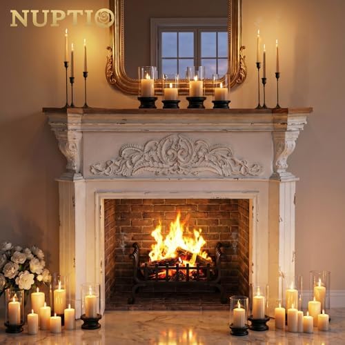NUPTIO Hurricane Glass Candle Holder: Set of 2 Black Pillar Candle Holders with Glass Cylinder - Metal Pillars Candleholder for Halloween Thanksgiving Fireplace Living Room Decor (Pack of 2) - Image 3