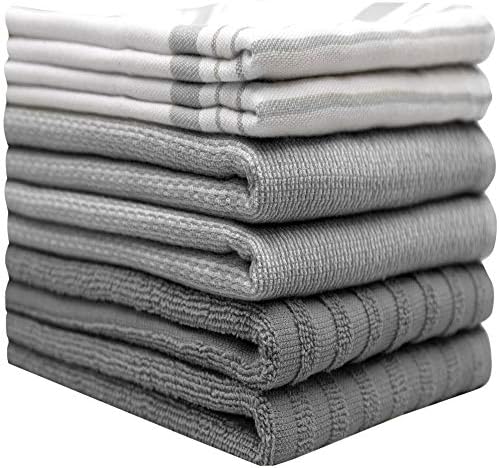 Premium Kitchen Towels 6 Pack 100% Cotton 20"x28" Dish Towels Grey Striped - Image 3