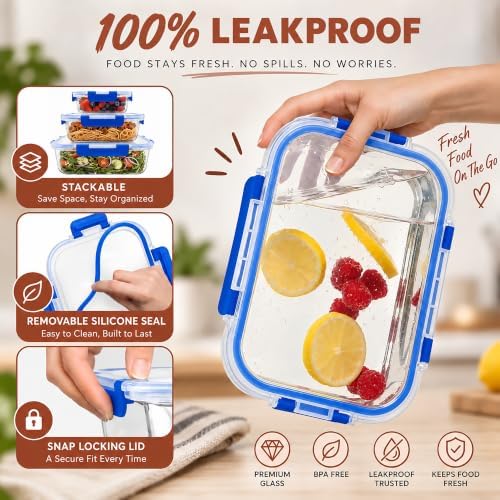 Razab 3 Pack Leakproof Glass Food Storage Containers with Airtight Lids - Image 3