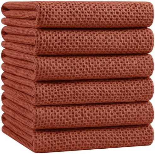 Homaxy 100% Cotton Oversized Waffle Weave Kitchen Towels 6-Pack, Rust by Homaxy