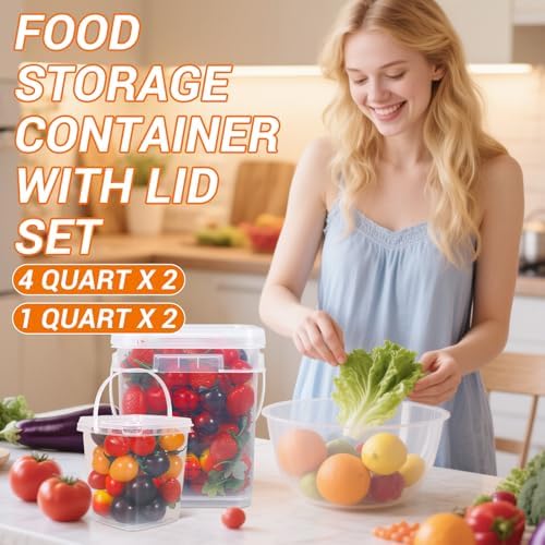 1 Gallon Food Storage Buckets with Lids, 4 Pack Square Clear BPA Free Plastic Containers with Handles and Labels for Pantry, Dry Goods, Meal Prep and Freezer - Image 5