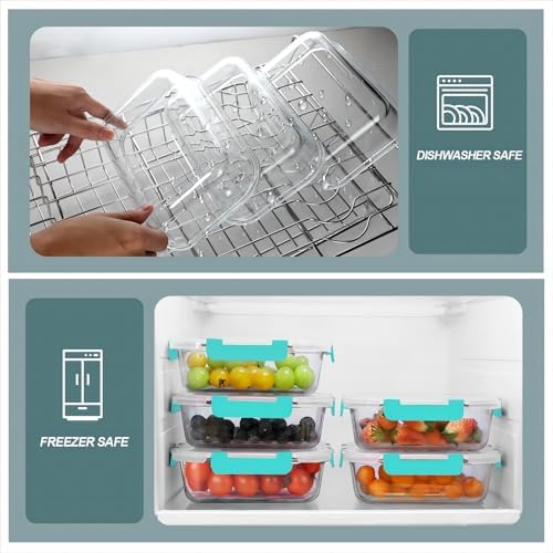 KOMUEE 30 oz 5 Pack Glass Meal Prep Containers with Lids, Green - Image 4