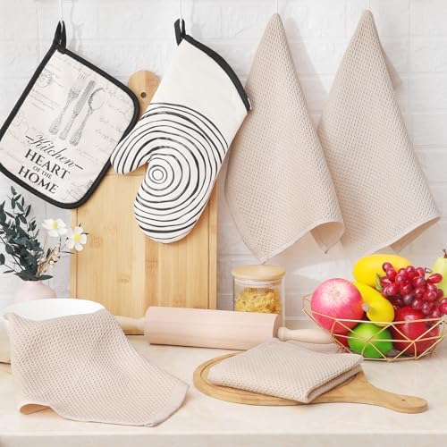Homaxy 100% Cotton Waffle Weave Kitchen Dish Cloths 8-Pack, Beige - Image 6