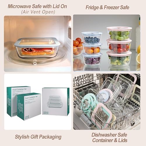 Urban Green Glass Food Container Set with Silicone Glass Lid, Square & Round Shape, 6 Pack, Airtight, LeakProof, 100% Plastic Free, Meal Prep Food Storage Containers, Blue & White Color - Image 4