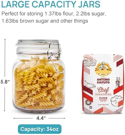 Vtopmart 34oz Glass Food Storage Jars with Airtight Clamp Lids, 3 Pack - Image 2