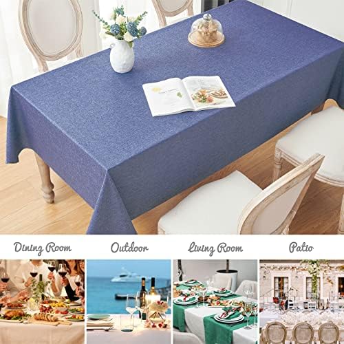Veblandy Rectangle Tablecloth Linen Textured Waterproof & Stain Resistant Table Cloth Wrinkle Free Decorative Fabric Farmhouse Table Cover for Dining/Party/Buffet/Wedding, 60 x 84 Inch, Denim Blue - Image 7