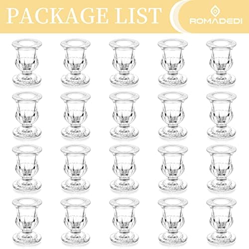 Romadedi Glass Taper Candle Holders, Clear, Pack of 20 - Image 6