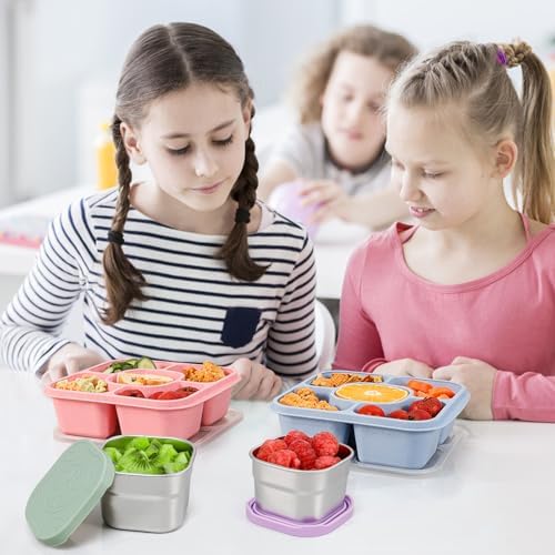 Caperci 4-Pack Stainless Steel Snack Containers with Silicone Lids - 4.7oz Reusable Small Food Containers for Snacks Condiments, Salad Dressing Container, Leak-Proof, BPA-Free - Image 6