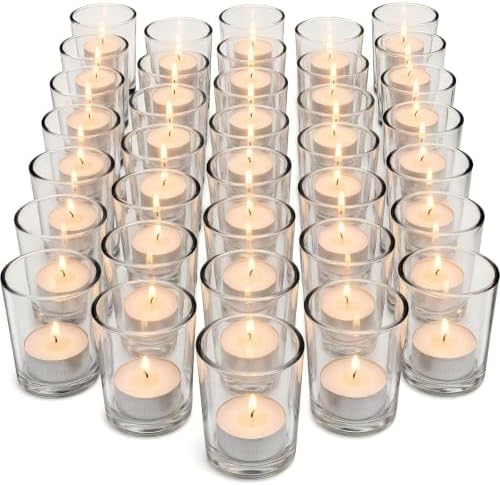 Letine 36-Pack Unscented Tealight Candles & Glass Votive Holders by LETINE