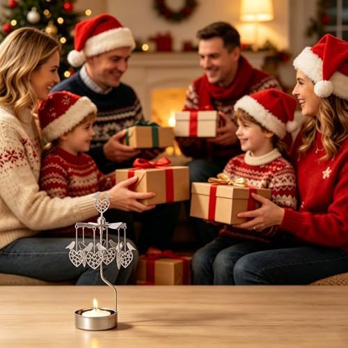 kingnero Rotary Candle Holder Spinning Candleholder Tea Light Candle Powered Carousel Small Gift (Heart&Bird) - Image 6