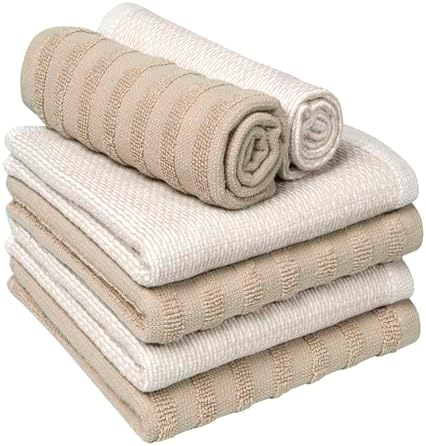 Bumble Premium Dish Cloths 13"x13" (6 Pack) | 100% Natural Ring Spun Cotton | 400 GSM | Highly Absorbent & Soft |Yarn Dyed & Solid Dyed Terry Dish Cloth Set - Tan - Image 5