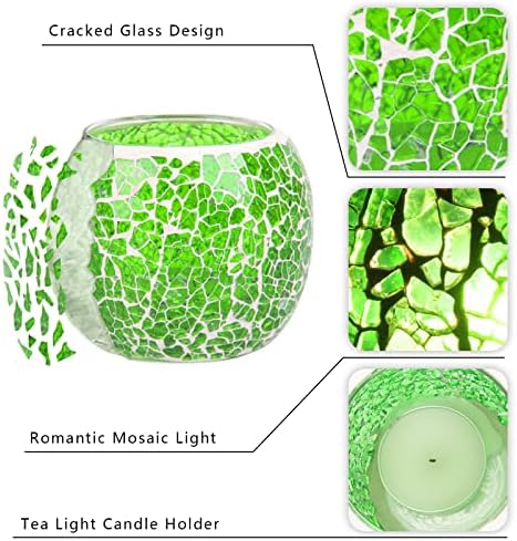 Rancco Glass Votive Candle Holder for Tealight, Romantic Mosaic Cracked Candle Holder, Candle Lamp Aromatherapy Candlescape Bowl for Valentine's Thanksgiving, Christmas Table Centerpiece,Party Decor - Image 5