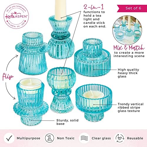 Kate Aspen Vintage Ribbed Glass Black Candlestick Holders, Pillar Candle, Tealight & Votive Candle Holders (Set of 6, 3 Assorted Sizes), Dining Table Decor, Shelf Decor, Centerpiece - Image 5