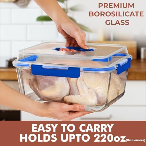 Razab 6500ml / 220 Oz / 28 Cups Extra Large Glass Food Storage Containers with Lids - Leakproof Glass Meal Prep Containers with Locking Lids for Roasting & Storing Leftover - Microwave & Oven Safe - Image 3