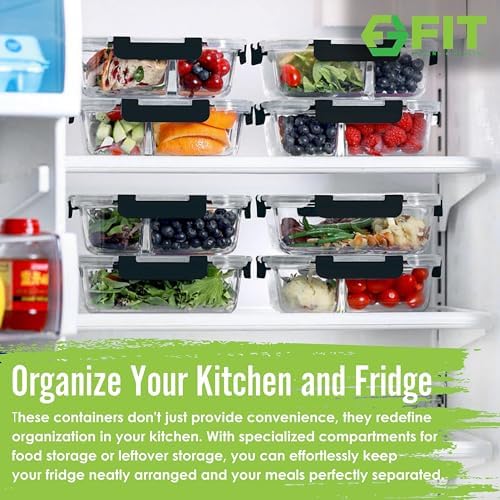 Glass Meal Prep Containers 2 and 3 Compartments, Leak-Proof, 32 oz, 4 Pack - Image 3