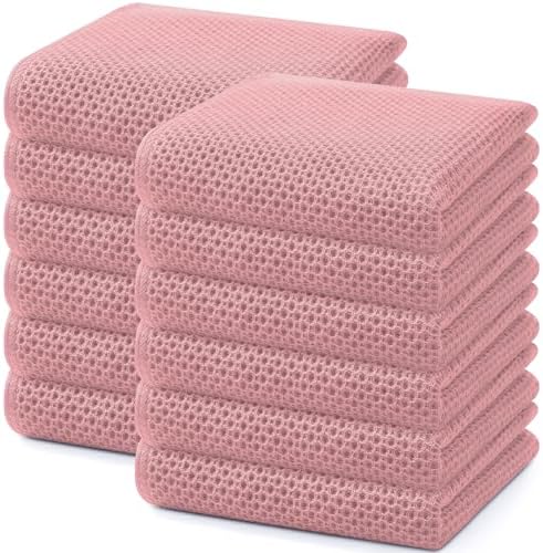Homaxy 100% Cotton Waffle Weave Kitchen Dish Towels 12-Pack, Dried Rose by Homaxy
