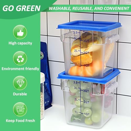 Yungyan 6 Pcs Commercial Clear Food Storage Containers 4 Qt Square Acrylic Airtight Food Storage Containers with Lids for Kitchen Restaurant Pantry Freezer Flour Sugar(Blue) - Image 4