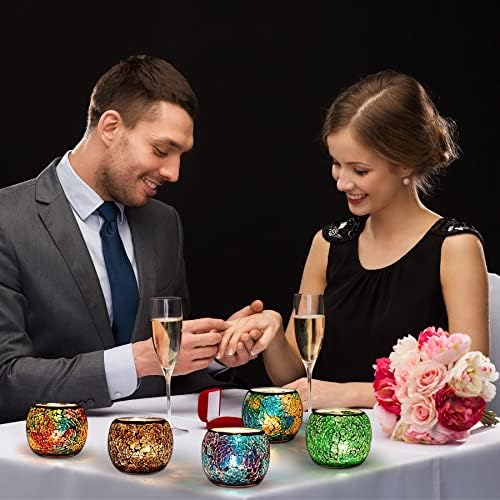 Rancco Glass Votive Candle Holder for Tealight, 6 Set Romantic Stained Mosaic Tealight Candle Holders, Handmade Cracked Aromatherapy Candle Lamp for Valentine, Party, Christmas Table Centerpiece Decor - Image 3