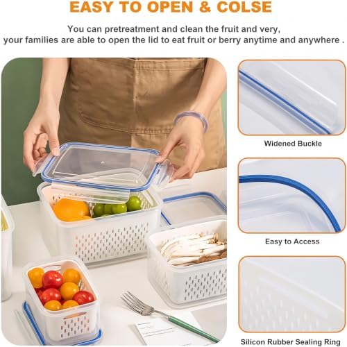 2pcs 4 in 1 Fruit Storage Containers for Fridge with Removable Colanders - Image 5