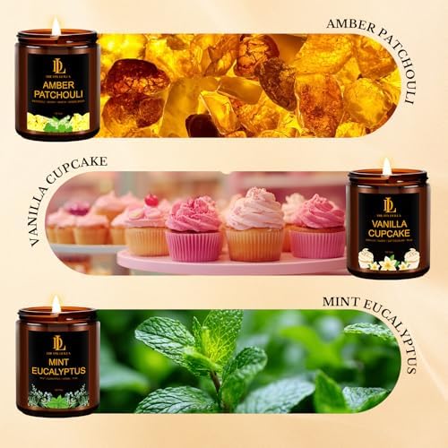 6 Pack Candles for Home Scented, Candles Gifts for Women Men, 42oz Soy Candle Set, Scents of Roses/Lemon Lavender/Vanilla Cupcake/Amber Patchouli/Lilac Blossoms/Mint Eucalyptus - Image 5
