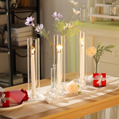 Teenyyou 60 Set Glass Hurricane Candle Holders Candlestick Bulk 12.6",Clear - Image 5
